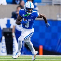 Nov 16, 2024; Lexington, Kentucky, USA; Kentucky Wildcats wide receiver Ja'Mori Maclin (9) runs the ball during the first quarter against the Murray State Racers at Kroger Field.