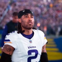 Jan 13, 2025; Glendale, AZ, USA; Minnesota Vikings cornerback Stephon Gilmore (2) against the Los Angeles Rams during an NFC wild card game at State Farm Stadium.