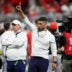 Jan 20, 2025; Atlanta, GA, USA; Notre Dame Fighting Irish head coach Marcus Freeman during warmups before the CFP National Championship college football game at Mercedes-Benz Stadium.