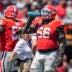 Apr 12, 2025; Athens, GA, USA; Georgia Bulldogs offensive lineman Micah Morris (56) takes a drink during the Georgia Spring game at Sanford Stadium.