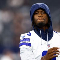 Aug 22, 2025; Arlington, Texas, USA; Dallas Cowboys wide receiver George Pickens (3) before the game against the Atlanta Falcons at AT&T Stadium.