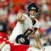 Aug 22, 2025; Kansas City, Missouri, USA; Chicago Bears quarterback Tyson Bagent (17) gestures before the snap during the second half against the Kansas City Chiefs at GEHA Field at Arrowhead Stadium.