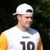 Sep 26, 2025; Maynooth, Ireland; Pittsburgh Steelers quarterback Will Howard (18) during practice at Carton House.