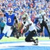 Sep 28, 2025; Orchard Park, New York, USA; New Orleans Saints wide receiver Brandin Cooks (10) drops a pass in the end zone under pressure from Buffalo Bills safety Taylor Rapp (9) during the fourth quarter at Highmark Stadium.