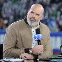 Oct 9, 2025; East Rutherford, New Jersey, USA; Andrew Whitworth is seen on the Thursday Night Football set before the game between the New York Giants and the Philadelphia Eagles at MetLife Stadium.