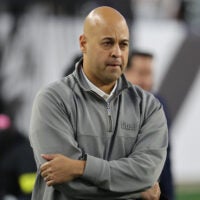 Oct 16, 2025; Cincinnati, Ohio, USA; Pittsburgh Steelers general manager Omar Khan looks on during warmups before the game against the Cincinnati Bengals at Paycor Stadium.