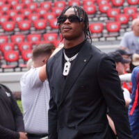 Oct 18, 2025; Athens, Georgia, USA; Georgia Bulldogs wide receiver Colbie Young (8) walks into Sanford Stadium before a game against the Mississippi Rebels.