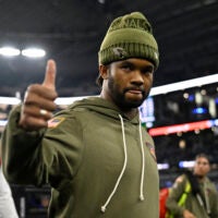 Nov 3, 2025; Arlington, Texas, USA; Arizona Cardinals quarterback Kyler Murray (1) leaves the field after defeating the Dallas Cowboys at AT&T Stadium.