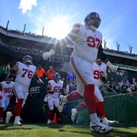 Oct 26, 2025; Philadelphia, Pennsylvania, USA; New York Giants defensive tackle Dexter Lawrence (97) takes the filed against the Philadelphia Eagles at Lincoln Financial Field.