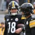 Nov 16, 2025; Pittsburgh, Pennsylvania, USA; Pittsburgh Steelers quarterback Will Howard (18) talks with quarterback Aaron Rodgers (8) before the game against the Cincinnati Bengals at Acrisure Stadium.