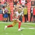 Nov 16, 2025; Glendale, Arizona, USA; San Francisco 49ers wide receiver Skyy Moore (9) runs with the ball in the first quarter against the Arizona Cardinals at State Farm Stadium.