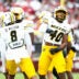 Nov 22, 2025; Norman, Oklahoma, USA; Missouri Tigers linebacker Josiah Trotter (40) reacts during the first quarter against the Oklahoma Sooners at Gaylord Family-Oklahoma Memorial Stadium.