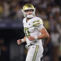 Nov 22, 2025; Atlanta, Georgia, USA; Georgia Tech Yellow Jackets quarterback Haynes King (10) reacts after throwing an interception for a touchdown against the Pittsburgh Panthers in the third quarter at Bobby Dodd Stadium at Hyundai Field.