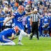 Nov 29, 2025; Gainesville, Florida, USA; Florida Gators kicker Trey Smack (29) kicks a field goal during the first quarter against the Florida State Seminoles at Ben Hill Griffin Stadium.