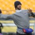 Nov 30, 2025; Pittsburgh, Pennsylvania, USA; Buffalo Bills quarterback Josh Allen (17) warms up before the game against the Pittsburgh Steelers at Acrisure Stadium.