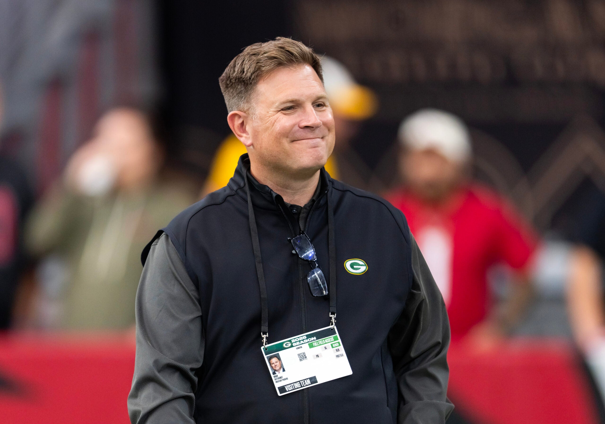 Oct 19, 2025; Glendale, Arizona, USA; Green Bay Packers general manager Brian Gutekunst against the Arizona Cardinals at State Farm Stadium.