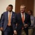 New UF head football coach Jon Sumrall, left, and UF Athletic Director Scott Stricklin arrives at the James W. “Bill” Heavener Football Training Center in Gainesville, FL on Monday, December 1, 2025.