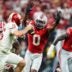 Ohio State Buckeyes linebacker Sonny Styles (0) pressures Indiana Hoosiers quarterback Fernando Mendoza (15) during the Big Ten Conference championship game at Lucas Oil Stadium in Indianapolis on Dec. 6, 2025. Ohio State lost 13-10.