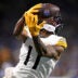 Dec 21, 2025; Detroit, Michigan, USA; Pittsburgh Steelers wide receiver Marquez Valdes-Scantling (11) catches a pass during the fourth quarter against the Detroit Lions at Ford Field.