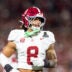 Dec 19, 2025; Norman, OK, USA; Alabama Crimson Tide linebacker Justin Hill (8) against the Oklahoma Sooners during the CFP National Playoff First Round at Gaylord Family Oklahoma Memorial Stadium.
