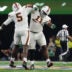 Dec 31, 2025; Arlington, TX, USA; Miami Hurricanes defensive lineman Justin Scott (5) and defensive lineman David Blay, Jr. (11) celebrates in the second quarter during the 2025 Cotton Bowl and quarterfinal game of the College Football Playoff at AT&T Stadium.