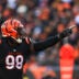 Jan 4, 2026; Cincinnati, Ohio, USA; Cincinnati Bengals defensive tackle T.J. Slaton Jr. (98) celebrates following a play against the Cleveland Browns during the fourth quarter at Paycor Stadium.