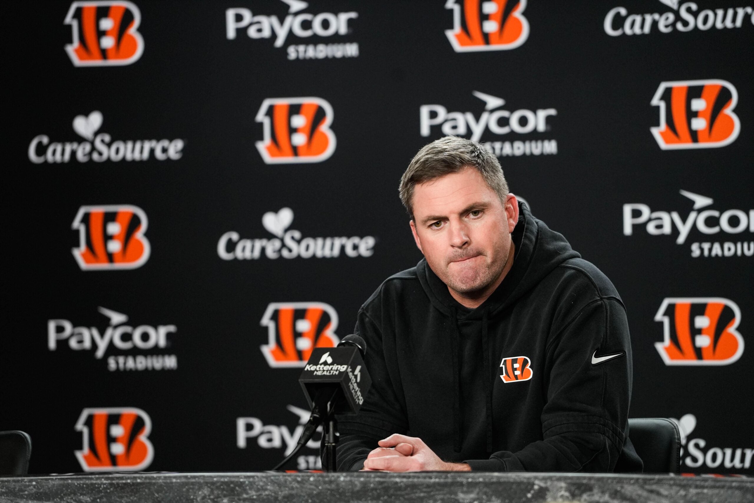 Bengals Head Coach Zac Taylor speaks at a press conference after wrapping up the 2025 season.