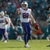 Jan 11, 2026; Jacksonville, FL, USA; Buffalo Bills tight end Dawson Knox (88) reacts during the second half against the Jacksonville Jaguars in an AFC Wild Card Round game at EverBank Stadium.