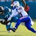 Jacksonville Jaguars wide receiver Brian Thomas Jr. (7) is tackled by Buffalo Bills cornerback Jordan Hancock (37) during the third quarter of an NFL football AFC Wild Card playoff matchup, Sunday, Jan. 11, 2026, in Jacksonville, Fla. The Bills defeated the Jaguars 27-24.