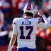 Jan 17, 2026; Denver, CO, USA; Buffalo Bills quarterback Josh Allen (17) salutes before an AFC Divisional Round playoff game against the Denver Broncos at Empower Field at Mile High.