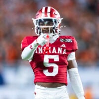 Indiana Hoosiers defensive back D'Angelo Ponds (5) against the Miami Hurricanes in the College Football Playoff National Championship game at Hard Rock Stadium.