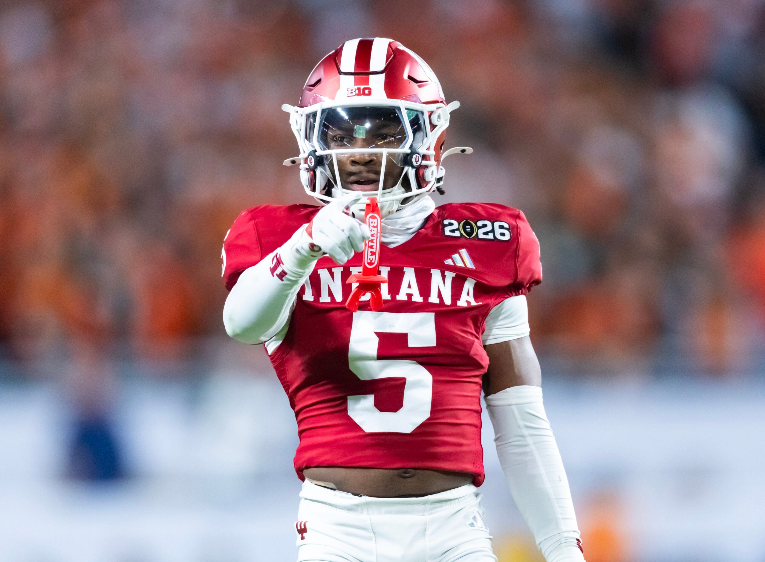 Indiana Hoosiers defensive back D'Angelo Ponds (5) against the Miami Hurricanes in the College Football Playoff National Championship game at Hard Rock Stadium.