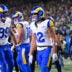 Jan 25, 2026; Seattle, WA, USA; Los Angeles Rams wide receiver Puka Nacua (12) celebrates after scoring a touchdown against the Seattle Seahawks during the second half in the 2026 NFC Championship Game at Lumen Field.