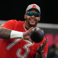 Feb 1, 2026; San Francisco, CA, USA; Buffalo Bills tackle Dion Dawkins (73) during AFC practice at the Flag Fieldhouse Moscone Center South Building.