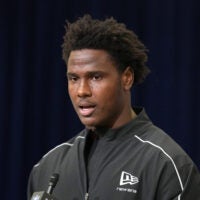 Feb 25, 2026; Indianapolis, IN, USA; Missouri defensive lineman Zion Young (DL63) speaks during the NFL Scouting Combine at the Indiana Convention Center.