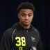 Feb 25, 2026; Indianapolis, IN, USA; Auburn defensive lineman Keldric Faulk (DL38) speaks during the NFL Scouting Combine at the Indiana Convention Center.