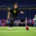 Feb 25, 2026; Indianapolis, IN, USA; Florida place kicker Trey Smack (PK03) kicks the ball during the NFL Scouting Combine at Lucas Oil Stadium.