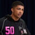 Feb 26, 2026; Indianapolis, IN, USA; Ohio State defensive back Lorenzo Styles (DB50) speaks to members of the media during the NFL Combine at the Indiana Convention Center.