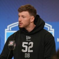 Dillon Thieneman meets with the media at the 2026 NFL Combine.