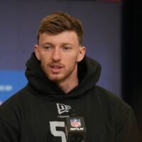 Dillon Thieneman meets with the media at the 2026 NFL Combine.