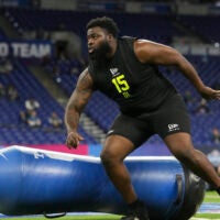 Feb 26, 2026; Indianapolis, IN, USA; Texas Tech defensive lineman Lee Hunter (DL15) during the NFL Scouting Combine at Lucas Oil Stadium.