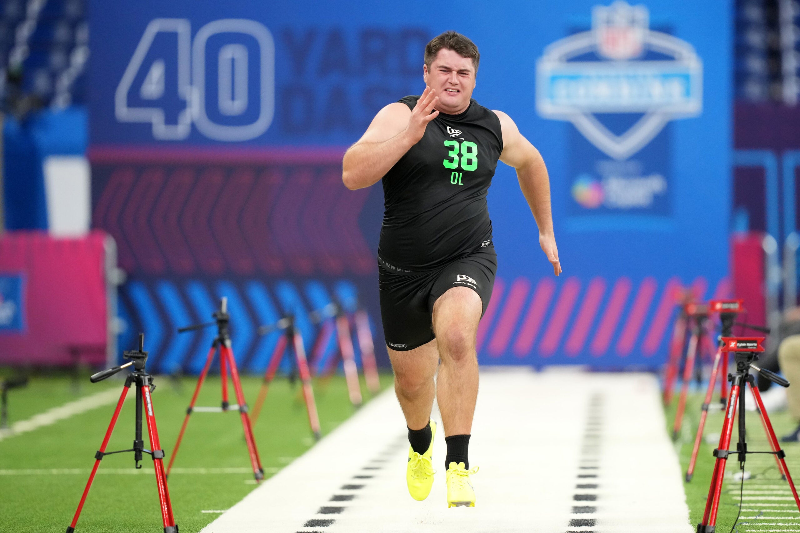 Mar 1, 2026; Indianapolis, IN, USA; Duke offensive lineman Brian Parker (OL38) during the NFL Scouting Combine at Lucas Oil Stadium.