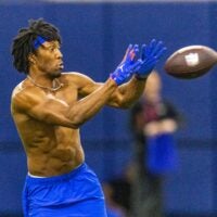 Florida J. Michael Sturdivant (9) hauls in a pass during Pro Day at Sanders Practice Fields in Gainesville, FL on Thursday, March 26, 2026.