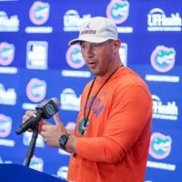 Florida head coach Jon Sumrall speaks after spring practice at Sanders Practice Fields in Gainesville, FL on Tuesday, March 31, 2026.