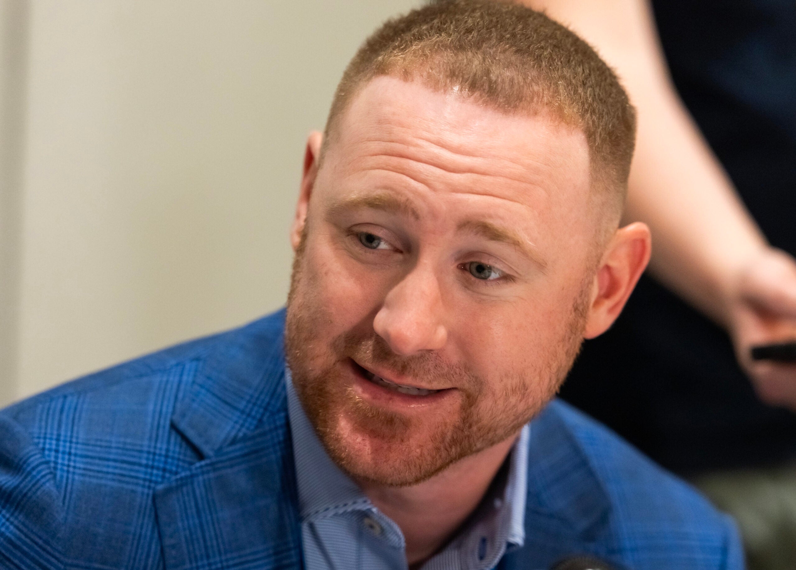 Mar 31, 2026; Phoenix, AZ, USA; Buffalo Bills head coach Joe Brady during the 2026 NFL Annual League Meeting at the Arizona Biltmore.