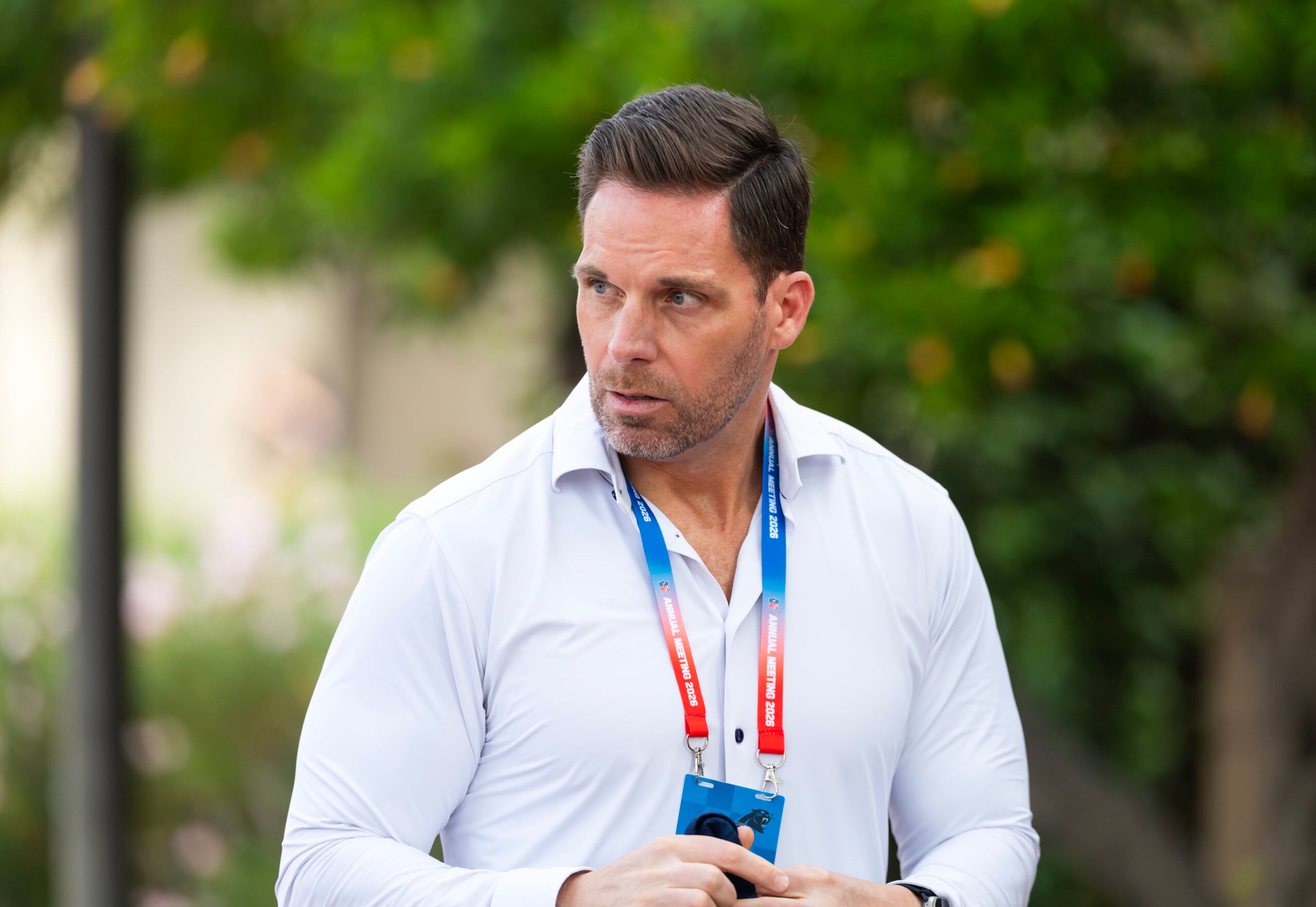 Mar 31, 2026; Phoenix, AZ, USA; Carolina Panthers general manager Dan Morgan during the 2026 NFL Annual League Meeting at the Arizona Biltmore.