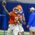 Florida quarterback Tramell Jones Jr. (9) passes during spring practice at Sanders Practice Fields in Gainesville, FL on Tuesday, April 7, 2026.