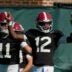 April 7, 2026; Tuscaloosa, AL, USA; Quarterback Keelon Russell signals to receivers during Spring Practice at the University of Alabama.