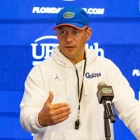 Florida head coach Jon Sumrall speaks after spring practice at Sanders Practice Fields in Gainesville, FL on Tuesday, April 7, 2026.