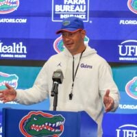 Florida head coach Jon Sumrall speaks after spring practice at Sanders Practice Fields in Gainesville, FL on Tuesday, April 7, 2026.